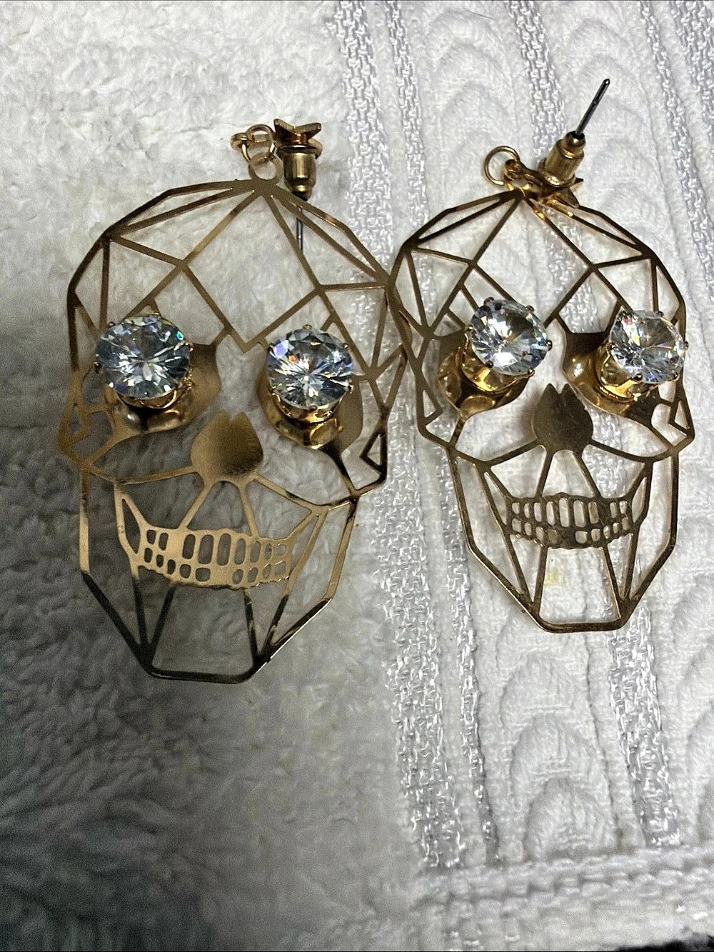 Geometric Skull Crystal Earrings in Gold